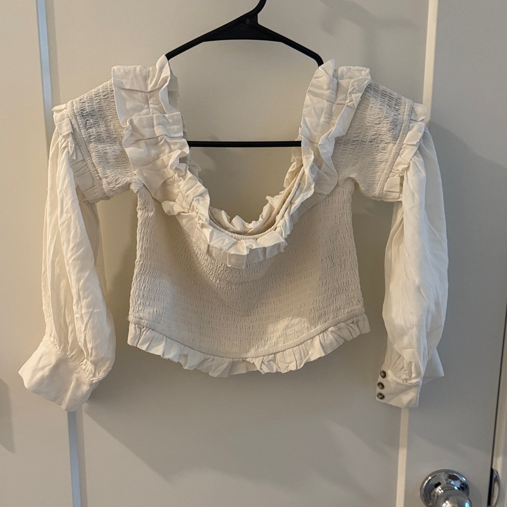 MAJORELLE Cream Ruffled Blouse